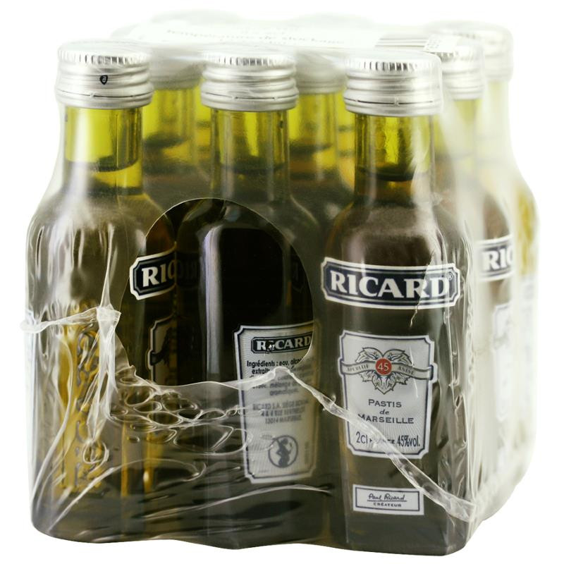 MIGNONNETTE DE RICARD 2cl x 9 45°, pack de 9 mignonnettes en verre perdu MIGNONNETTE DE RICARD 2cl x 9 45°, pack de 9 mignonnettes en verre perdu