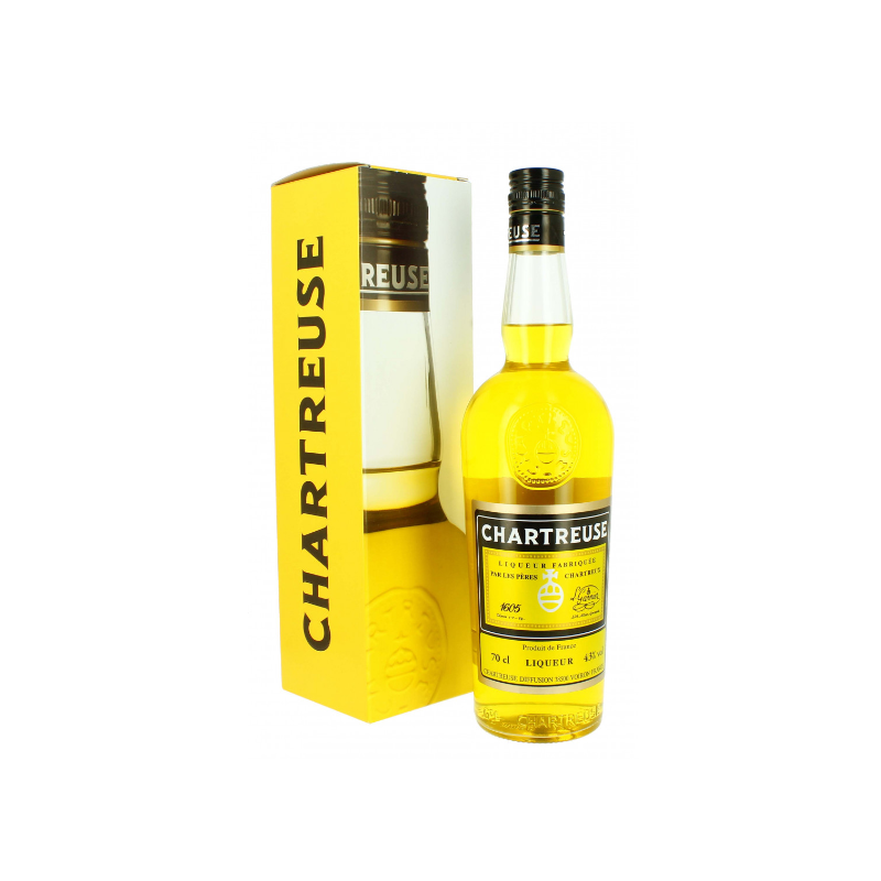 CHARTREUSE JAUNE 70 CL 43°, L.GARNIER AVEC ETUI - LIQUEUR FABRIQUÉE PAR LES PÈRES CHARTREUX - FRANCE
