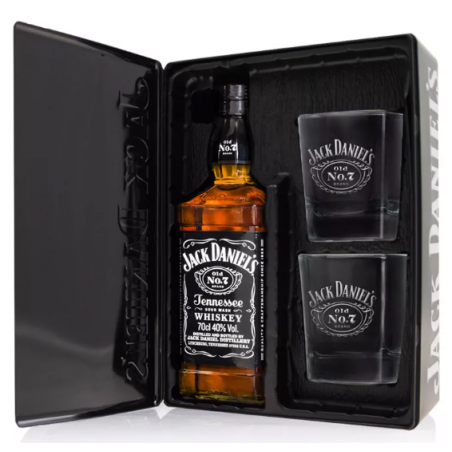 WHISKY JACK DANIEL'S N°7 70cl 40°, COFFRET METAL AVEC 2 VERRES
