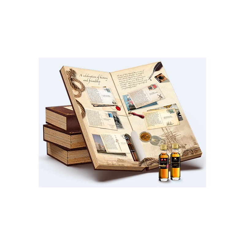 COFFRET DEGUSTATION, CALENDRIER DE L'AVENT RHUM A.H. RIISE, 24 VARIANTES DE MIGNONNETTES DE RHUM