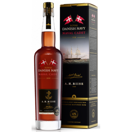 RHUM A.H. RIISE ROYAL DANISH NAVY NAVAL CADET 70cl 42°, EDTION LIMITED, AVEC ETUI