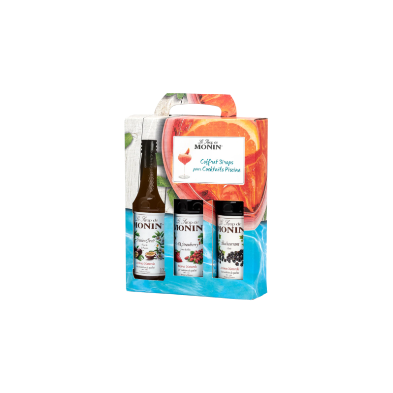 COFFRET SIROPS MONIN "COCKTAILS PISCINE" 3 Bouteilles 25cl, Cassis - Fruit de la Passion - Fraise des Bois COFFRET SIROPS MONIN "COCKTAILS PISCINE" 3 Bouteilles 25cl, Cassis - Fruit de la Passion - Fraise des Bois