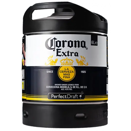 BIERE CORONA EXTRA 4,5° 6 Litres, bière blonde, Origine Mexique, fut consigné.