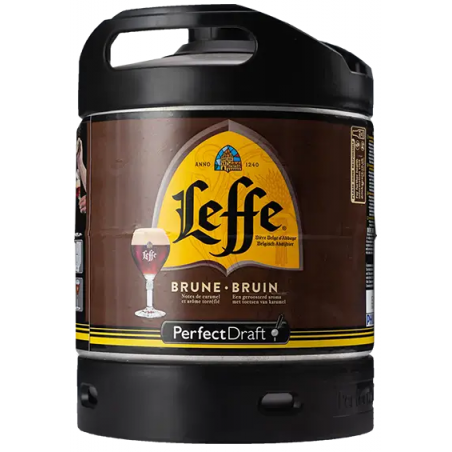 BIERE LEFFE BRUNE 6,5° 6 Litres, bière brune, Origine belge, fut consigné.