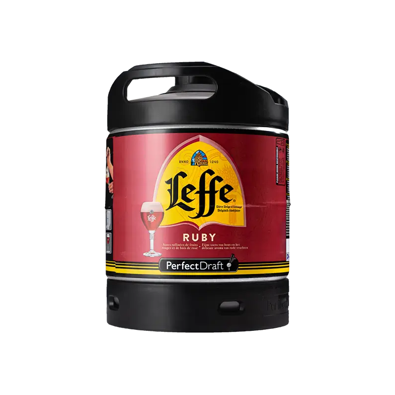 BIERE LEFFE RUBY 5° 6 Litres, bière aux fruits rouges, Origine belge, fut consigné.