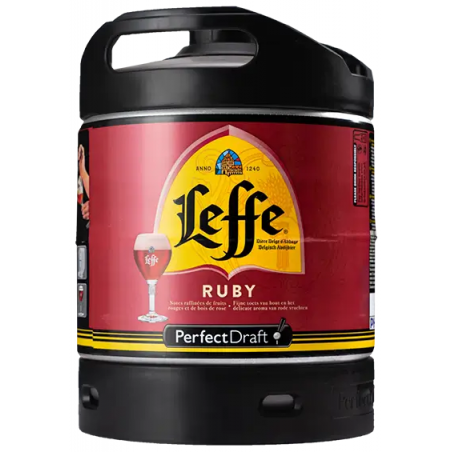 BIERE LEFFE RUBY 5° 6 Litres, bière aux fruits rouges, Origine belge, fut consigné.