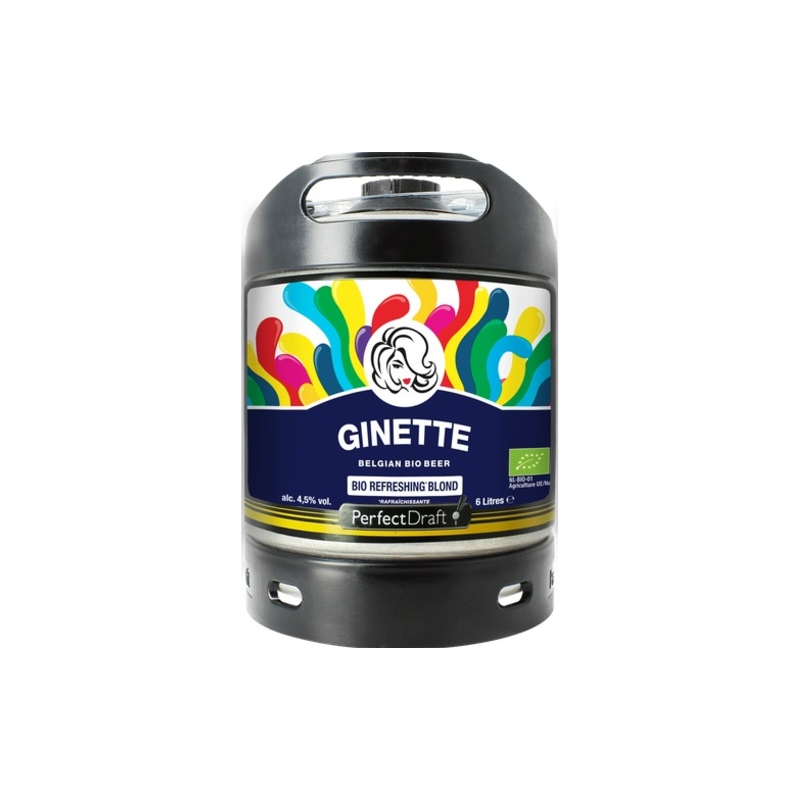 BIERE GINETTE LAGER BIO 4,5° 6 Litres, bière blonde, Origine belgique, fut consigné.