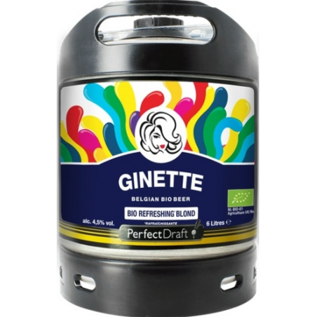 BIERE GINETTE LAGER BIO 4,5° 6 Litres, bière blonde, Origine belgique, fut consigné.