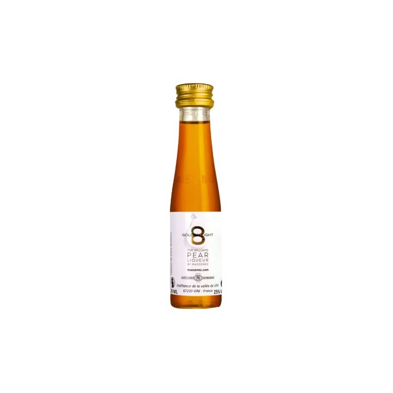 MIGNONNETTE LIQUEUR GOLDEN EIGHT 3cl 25°, liqueur de Poire Williams, Distillerie Massenez
