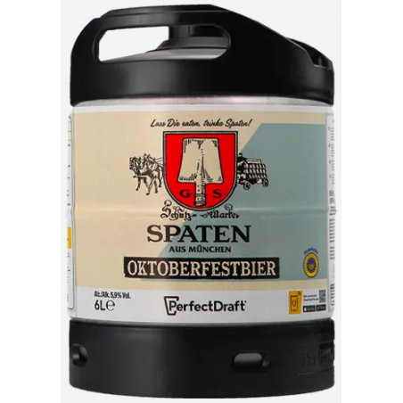 BIERE SPATEN OKTOBERFESTBIER 5,9° 6 Litres, bière blonde, Origine Allemande, fut consigné.