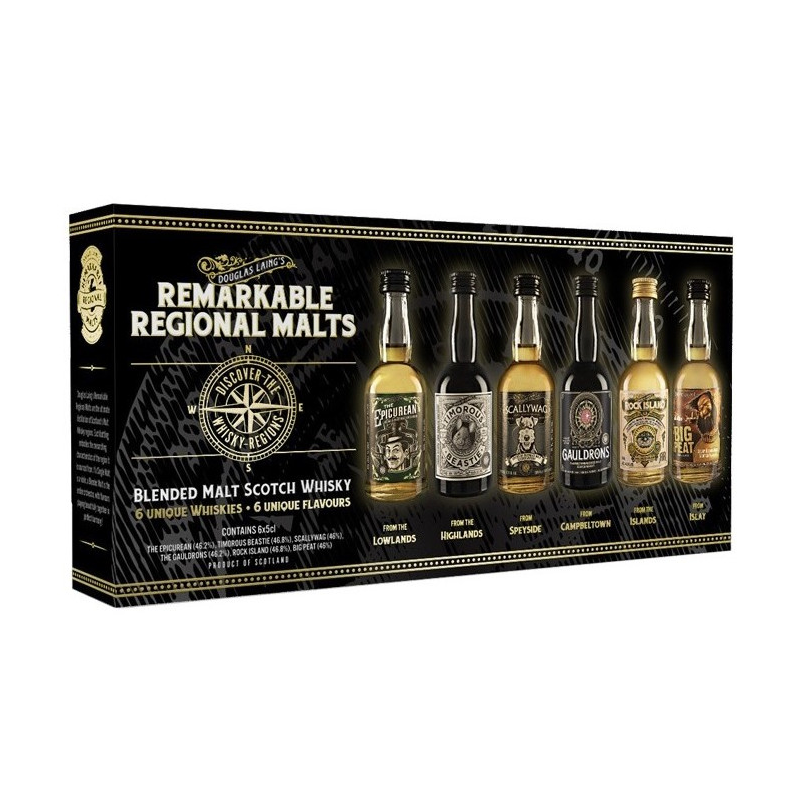 COFFRET MIGNONETTE WHISKY 6 X 5cl "REGIONAL MALTS", Maison Douglas Laing COFFRET MIGNONETTE WHISKY 6 X 5cl "REGIONAL MALTS", Maison Douglas Laing