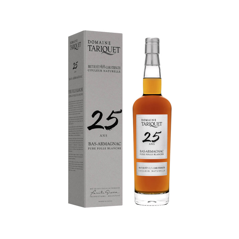BAS - ARMAGNAC 25 ANS "PURE FOLLE BLANCHE" DOMAINE TARIQUET 70cl 48,6° BRUT DE FUT (CASK STRENGTH), AOC , AVEC ETUI BAS - ARMAGNAC 25 ANS "PURE FOLLE BLANCHE" DOMAINE TARIQUET 70cl 48,6° BRUT DE FUT (CASK STRENGTH), AOC , AVEC ETUI