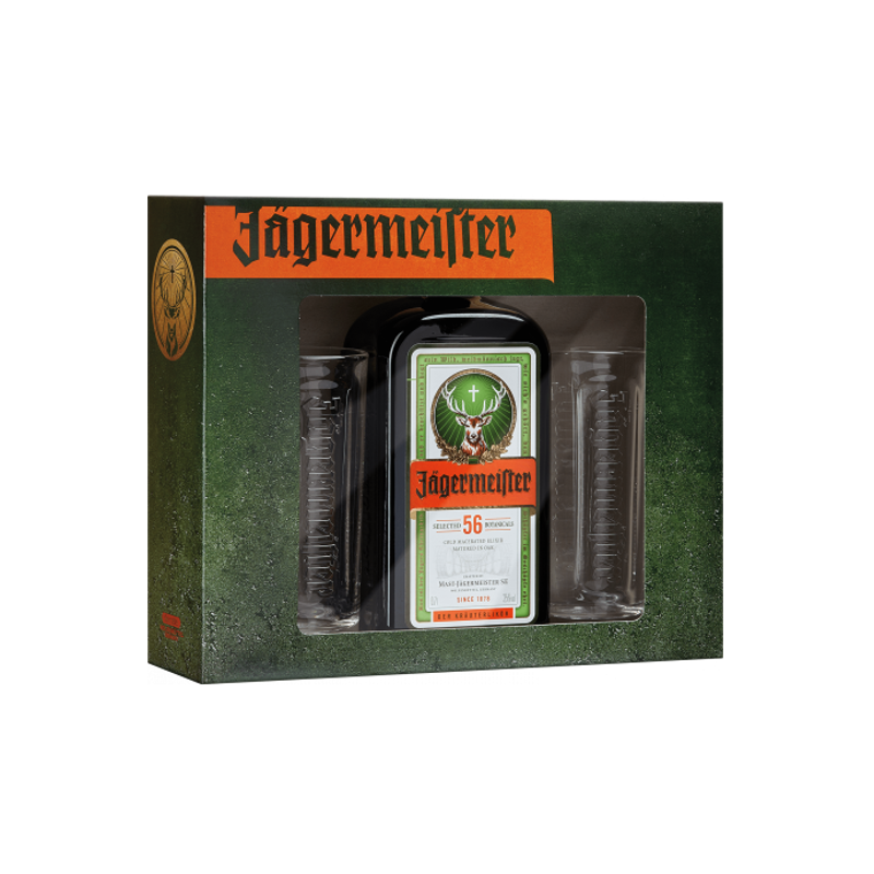 COFFRET JAGERMEISTER 70cl 35° AVEC 2 VERRES LONG DRINK