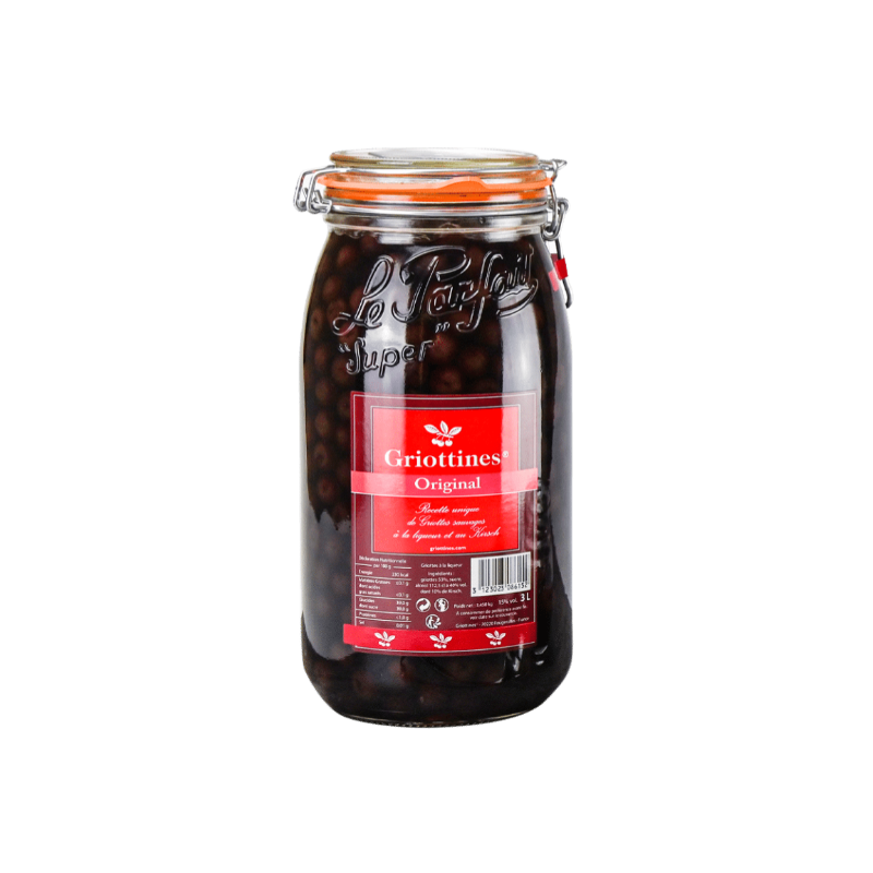 GRIOTTINES ORIGINAL 3 Litres 15°,GRIOTTES DÉNOYAUTEES, Conditionné en pot Le Parfait, Distilleries Peureux