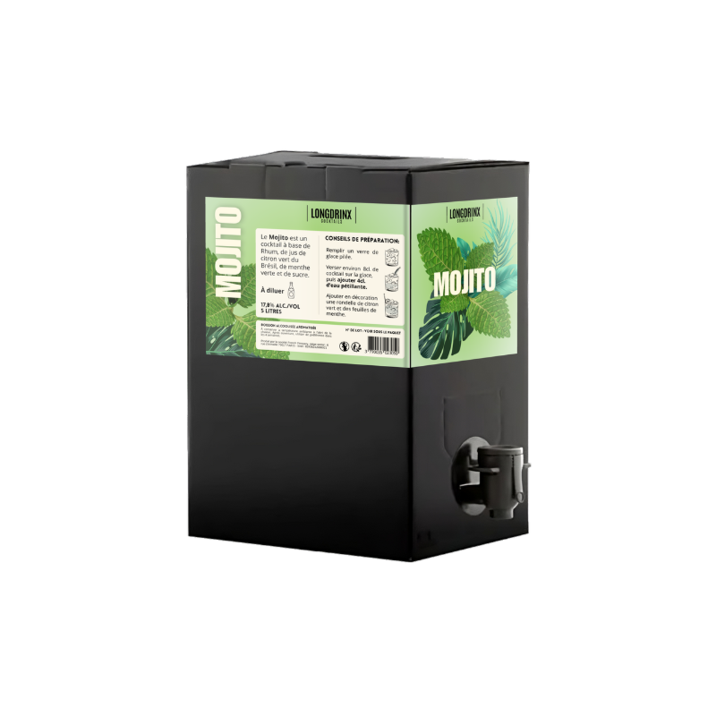 COCKTAIL MOJITO LONGDRINX BIB 5 Litres 17,8°, Cocktail prêt-à-servir COCKTAIL MOJITO LONGDRINX BIB 5 Litres 17,8°, Cocktail prêt-à-servir