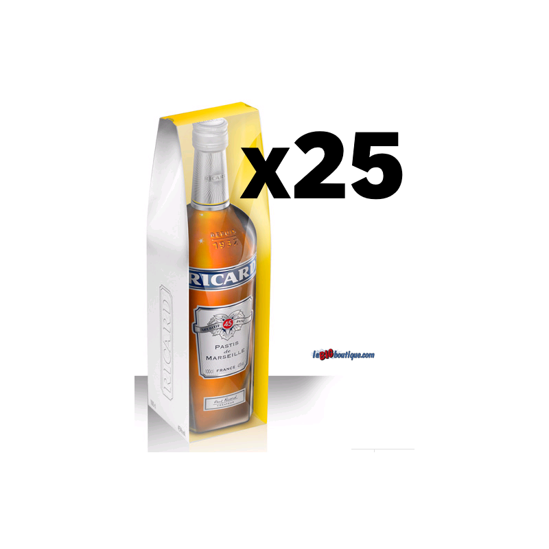 25 ÉTUIS RICARD SÉRIGRAPHIÉS POUR BOUTEILLE 1 Litre, vendu sans bouteille 25 ÉTUIS RICARD SÉRIGRAPHIÉS POUR BOUTEILLE 1 Litre, vendu sans bouteille