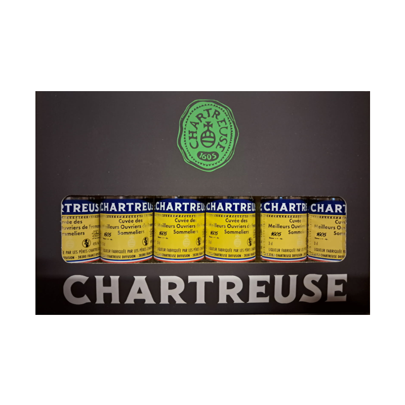 COFFRET CHARTREUSE MOF 6 MIGNONNETTES 3cl 45°, Meilleurs ouvriers de France, Liqueur fabriquée par les pères chartreux