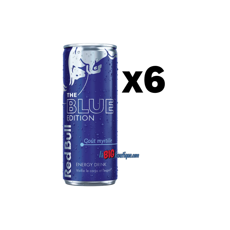 RED BULL THE BLUE EDITION (Goût myrtille) 25cl X 6, ENRGY DRINK, Boite métal