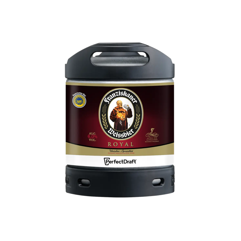 BIERE FRANZISKANER ROYAL WEISSBIER 6° 6 Litres, bière blanche, Origine Allemande, fut consigné.