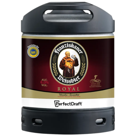 BIERE FRANZISKANER ROYAL WEISSBIER 6° 6 Litres, bière blanche, Origine Allemande, fut consigné.