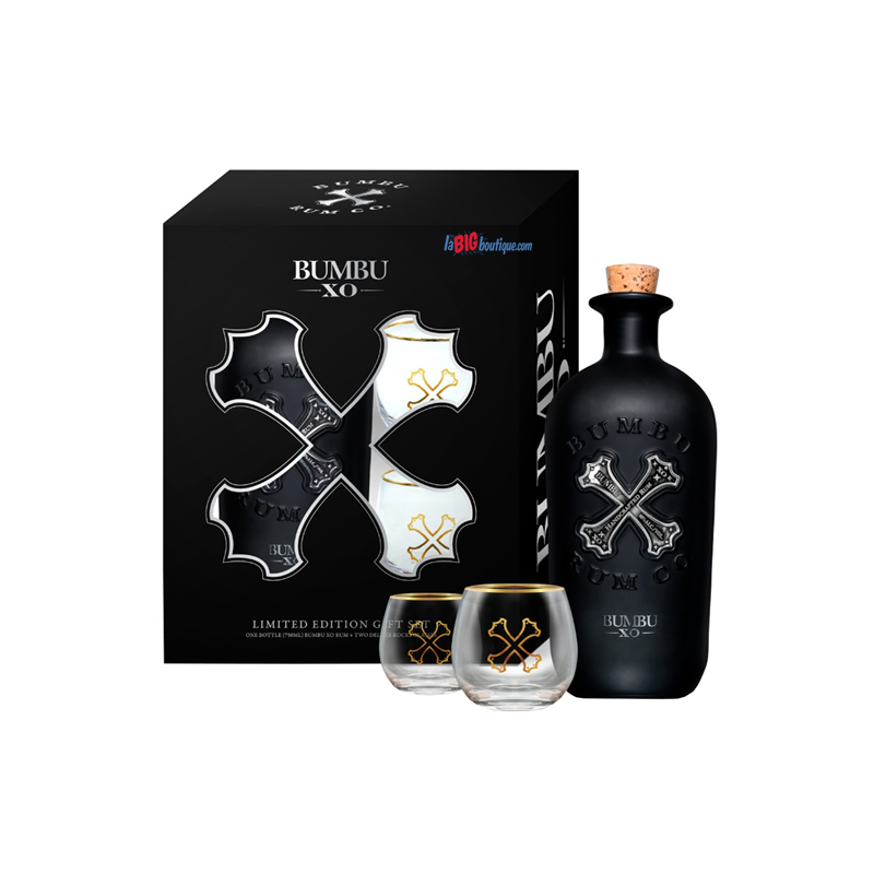 RHUM BRUN BUMBU XO 70cl 40°, COFFRET AVEC 2 VERRES