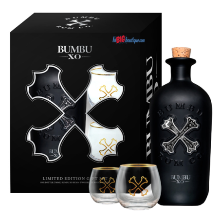 RHUM BRUN BUMBU XO 70cl 40°, COFFRET AVEC 2 VERRES