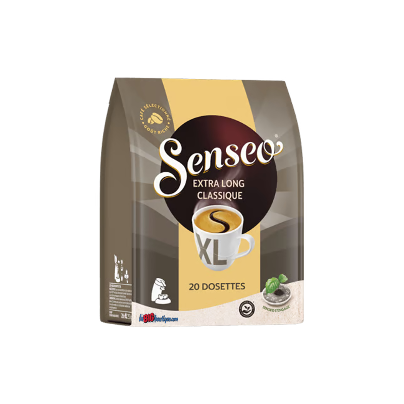 DOSETTES CAFE SENSEO EXTRA LONG CLASSIQUE, SACHET 20 DOSETTES COMPOSTABLES