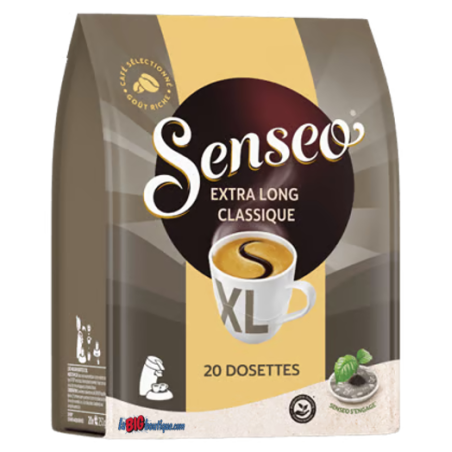 DOSETTES CAFE SENSEO EXTRA LONG CLASSIQUE, SACHET 20 DOSETTES COMPOSTABLES