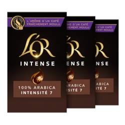 CAFE MOULU L'OR INTENSE 3 X 250grs, 100% ARABICA, INTENSITÉ N°7