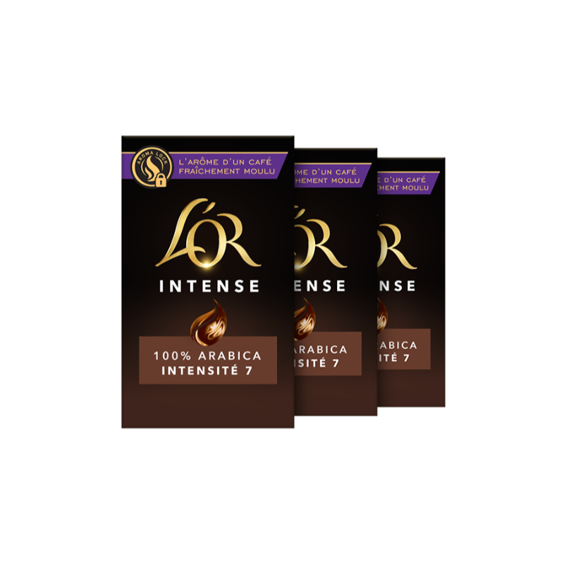 CAFE MOULU L'OR INTENSE 3 X 250grs, 100% ARABICA, INTENSITÉ N°7