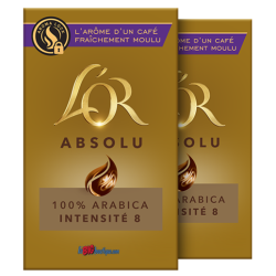 CAFE MOULU L'OR ABSOLU 2 X 250grs, 100% ARABICA, INTENSITÉ N°8