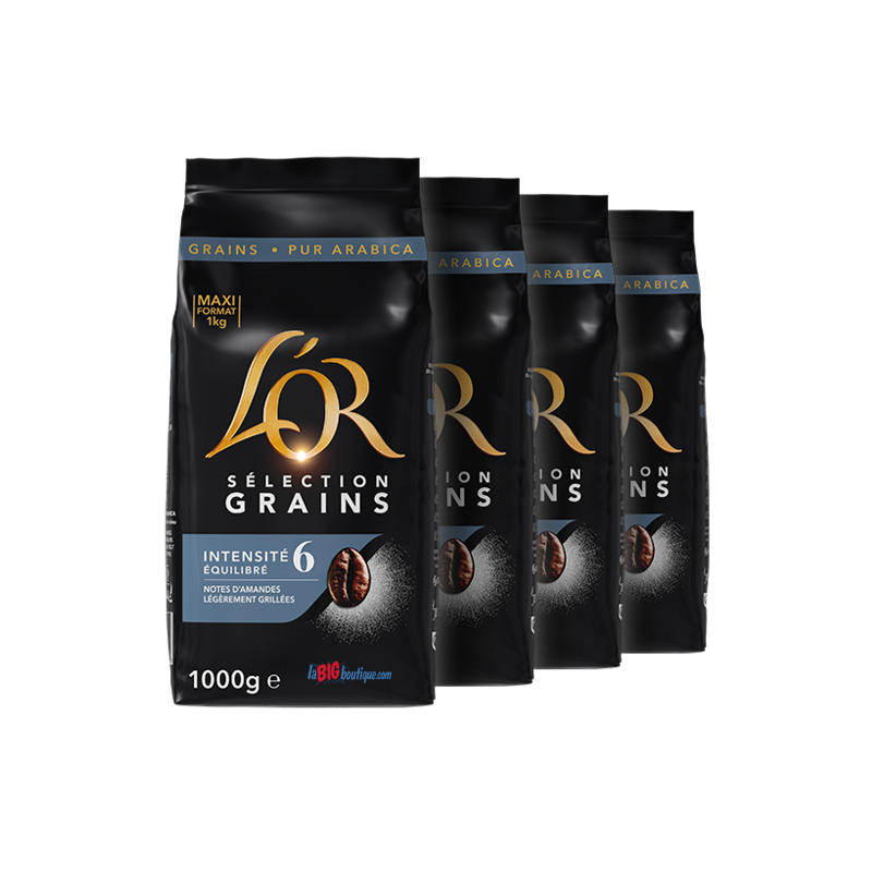CAFE GRAIN L'OR SELECTION 4 X 1kg, 100% ARABICA, INTENSITÉ N°6