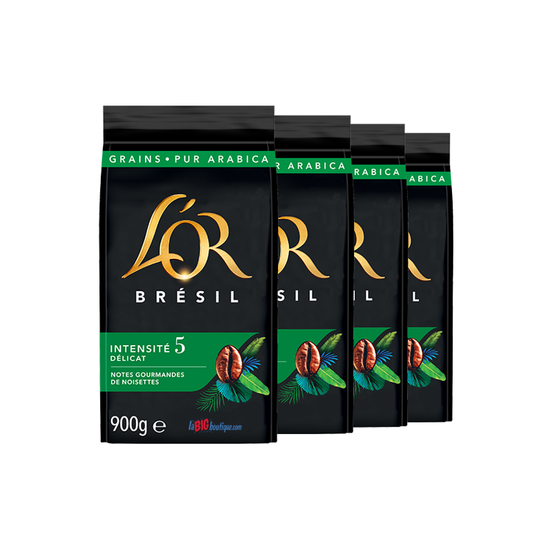 CAFE GRAIN L'OR BRÉSIL 4 X 900grs, 100% ARABICA, INTENSITÉ N°5