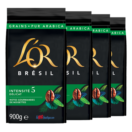 CAFE GRAIN L'OR BRÉSIL 4 X 900grs, 100% ARABICA, INTENSITÉ N°5