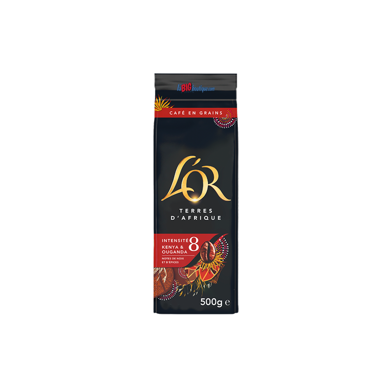 CAFE GRAIN L'OR TERRES D'AFRIQUE 500grs, 100% ARABICA, INTENSITÉ N°8