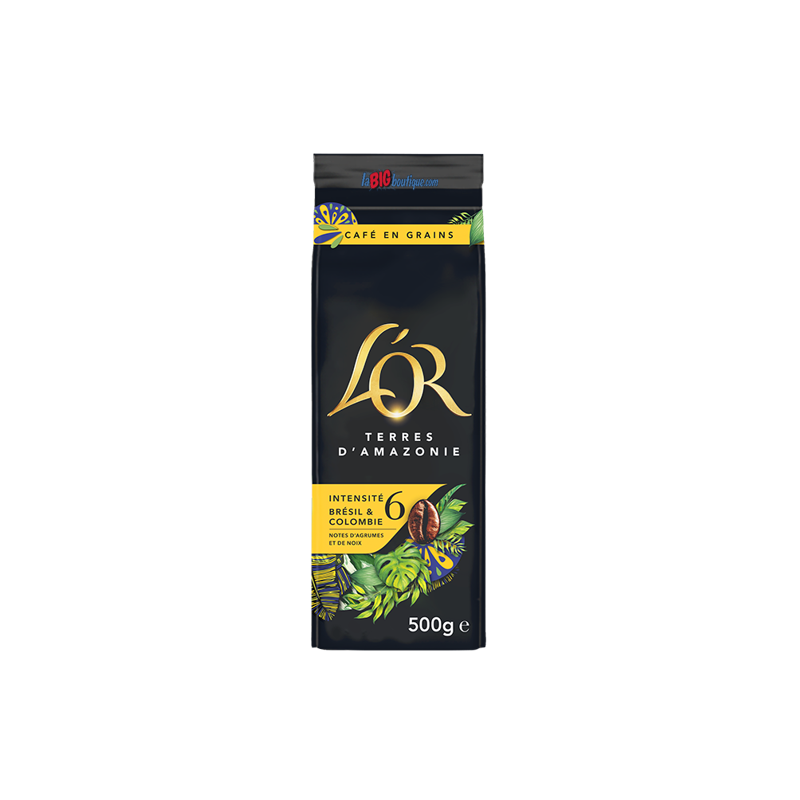 CAFE GRAIN L'OR TERRES D'AMAZONIE 500grs, 100% ARABICA, INTENSITÉ N°6