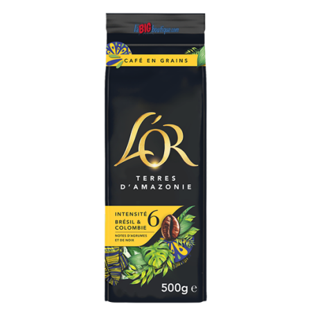 CAFE GRAIN L'OR TERRES D'AMAZONIE 500grs, 100% ARABICA, INTENSITÉ N°6