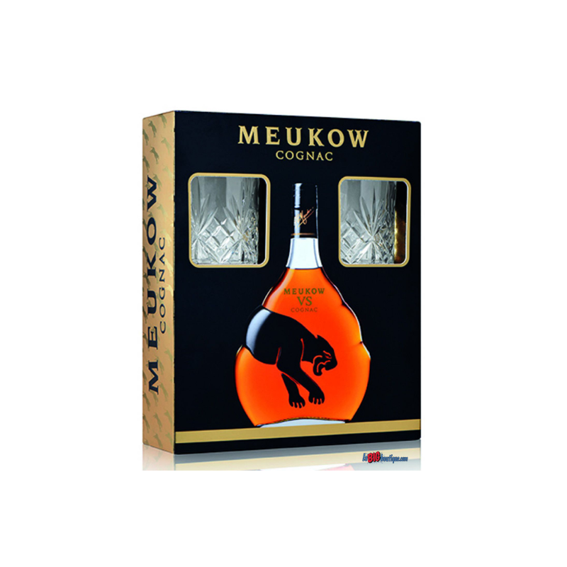 COFFRET COGNAC MEUKOW VS 70cl 40°, AVEC 2 VERRES