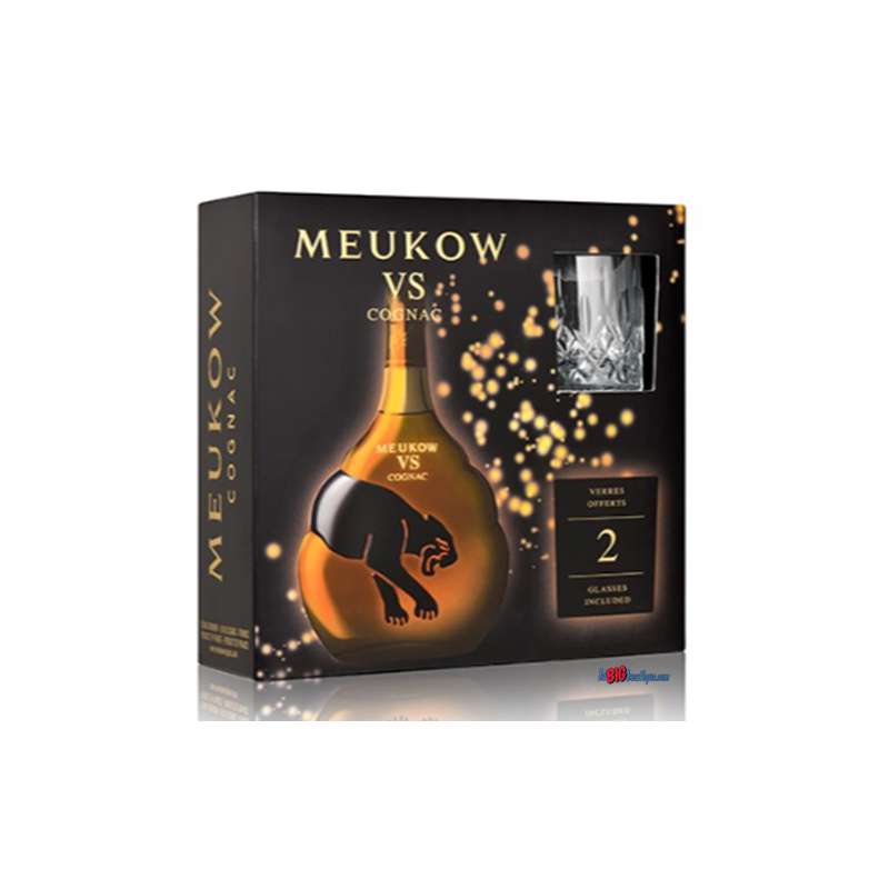 COFFRET COGNAC MEUKOW VS FESTIF 70cl 40°, AVEC 2 VERRES
