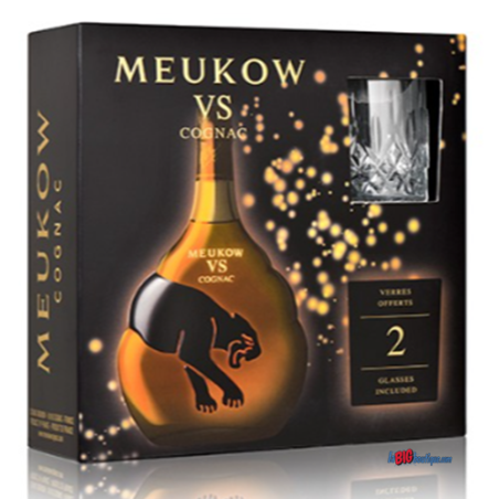 COFFRET COGNAC MEUKOW VS FESTIF 70cl 40°, AVEC 2 VERRES