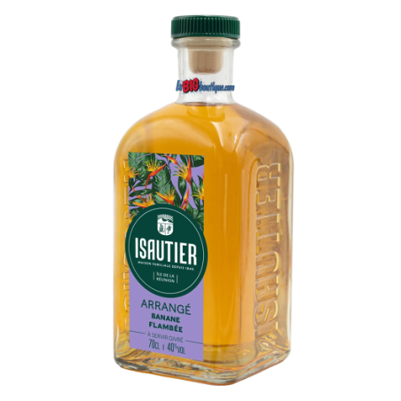 LIQUEUR DE RHUM ARRANGÉ ISAUTIER BANANE FLAMBEE 70cl 40°, ILL DE LA REUNION