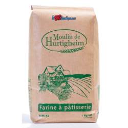 FARINES DE BLÉ T45 A PATISSERIE, SACHET 1Kg, du MOULIN DE HURTIGHEIM D'ALSACE