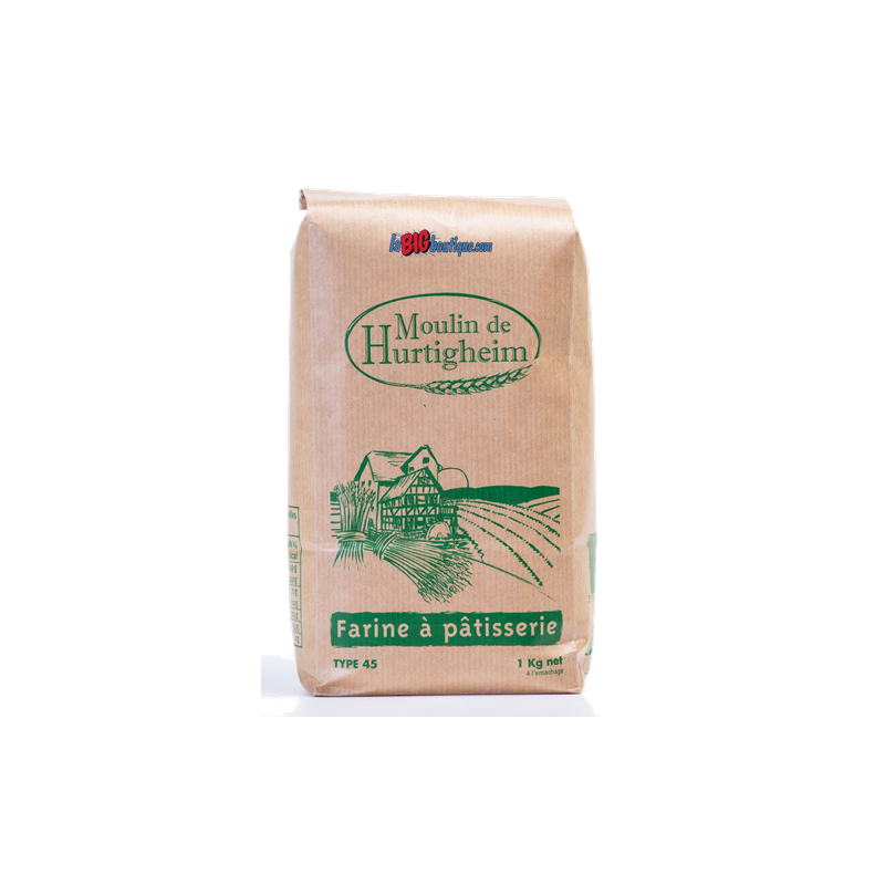 FARINES DE BLÉ T45 A PATISSERIE, SACHET 1Kg, du MOULIN DE HURTIGHEIM D'ALSACE
