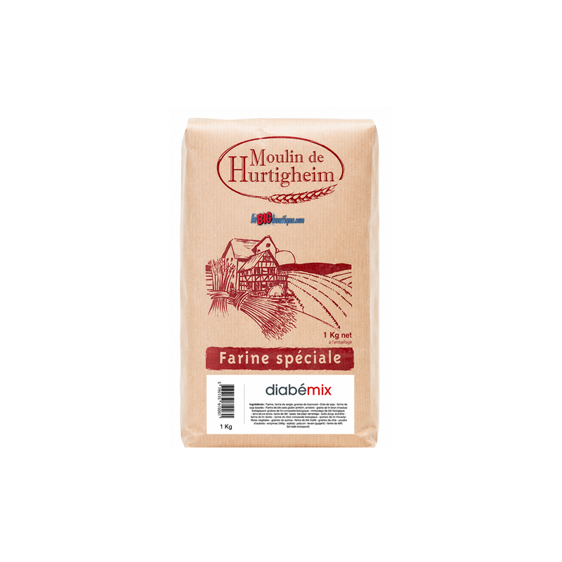 FARINES MULTIGRAINES POUR PAINS DIABÉMIX, BLÉ, SEIGLE T130, SEL DÉJA INCORPORÉ, SACHET 1Kg, du MOULIN DE HURTIGHEIM D'ALSACE