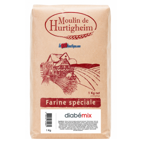 FARINES MULTIGRAINES POUR PAINS DIABÉMIX, BLÉ, SEIGLE T130, SEL DÉJA INCORPORÉ, SACHET 1Kg, du MOULIN DE HURTIGHEIM D'ALSACE