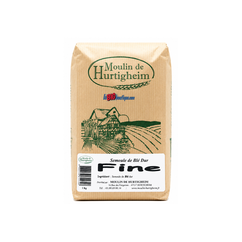 SEMOULE DE BLÉ DUR & FINE, SACHET 1Kg, du MOULIN DE HURTIGHEIM D'ALSACE