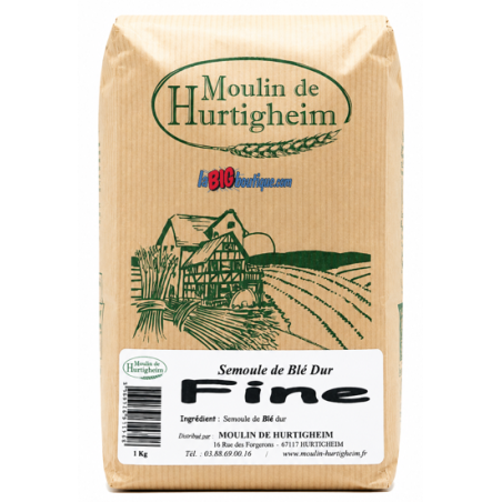 SEMOULE DE BLÉ DUR & FINE, SACHET 1Kg, du MOULIN DE HURTIGHEIM D'ALSACE