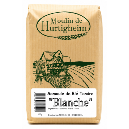 SEMOULE DE BLÉ TENDRE "BLANCHE", SACHET 1Kg, du MOULIN DE HURTIGHEIM D'ALSACE