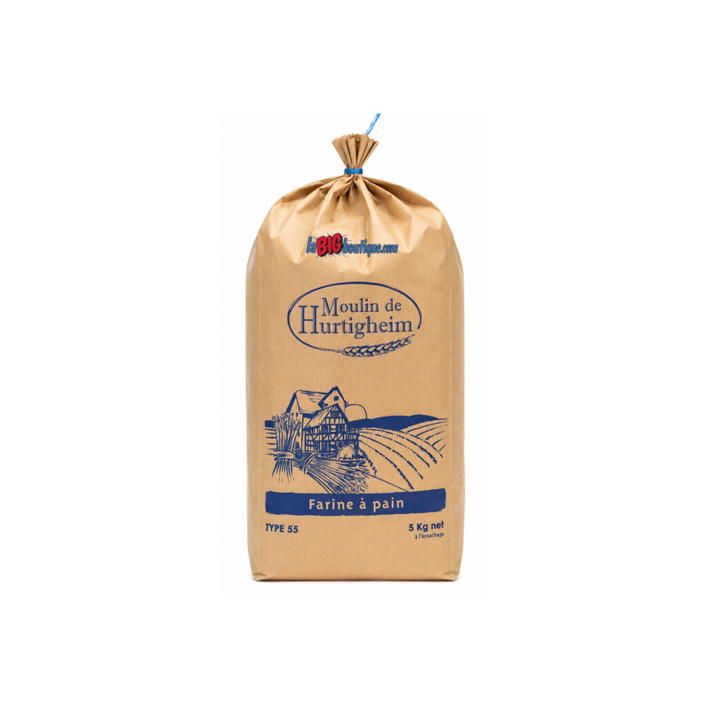 FARINES A PAIN BOULANGÈRE TYPE 55, SACHET 5Kg, du MOULIN DE HURTIGHEIM D'ALSACE