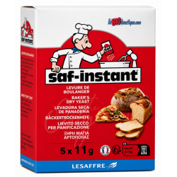 LEVURE SÈCHE DE BOULANGER SAF INSTANT, BOITE 5 x 11grs, FABRIQUÉE PAR LA SOCIÉTÉ FRANÇAISE LESAFFRE.